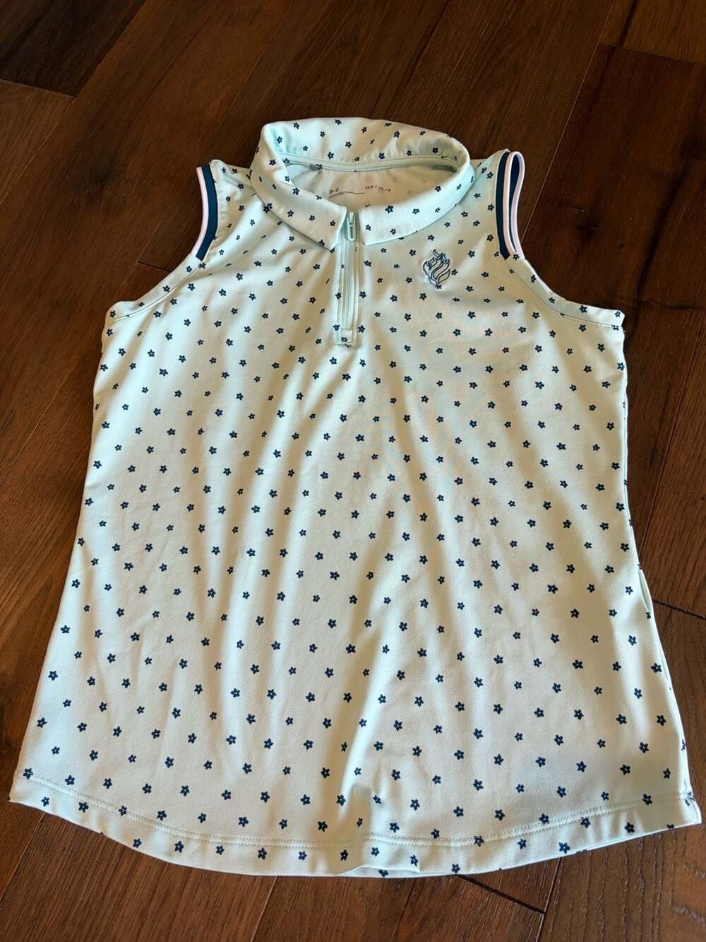 Under Armour Girls Youth Zinger Sleeveless Golf Polo Light Blue Floral Star Prin